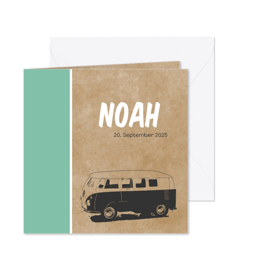 Geburtskarte Bulli Kraftpapier - Karteneindruck