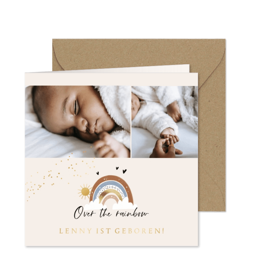 Geburtskarte eigene Fotos & Regenbogen - Karteneindruck

