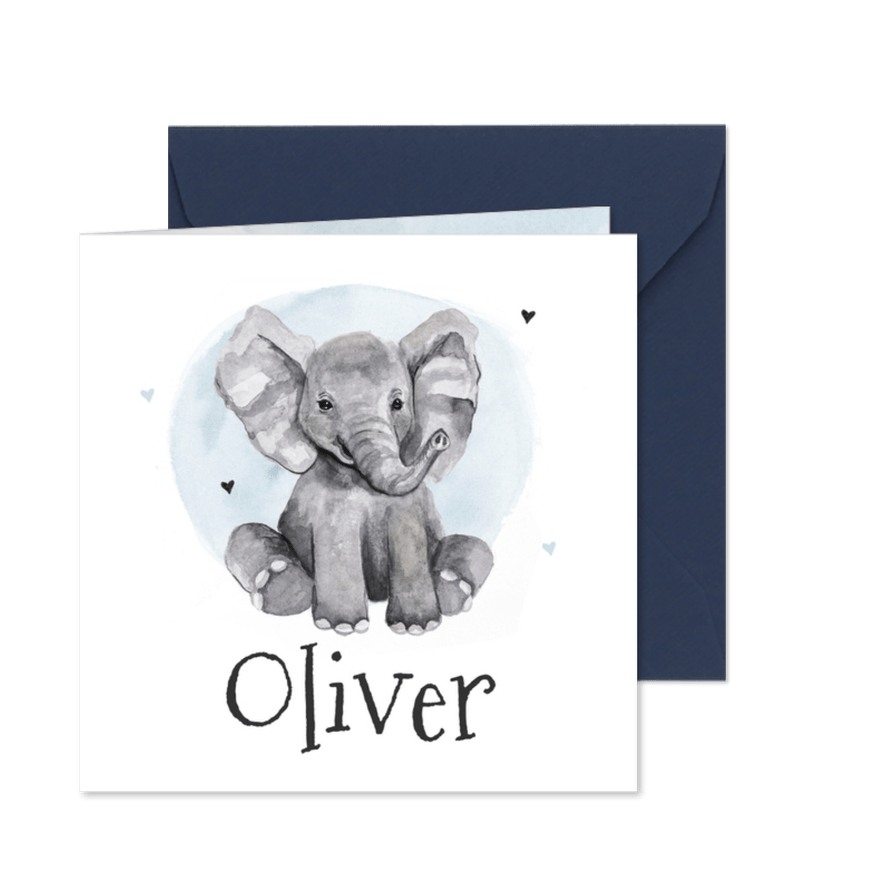Geburtskarte Elefant Aquarell blau Foto innen - Karteneindruck