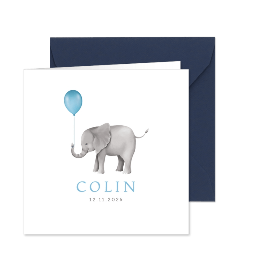 Geburtskarte Elefant mit Luftballon blau Foto innen - Karteneindruck