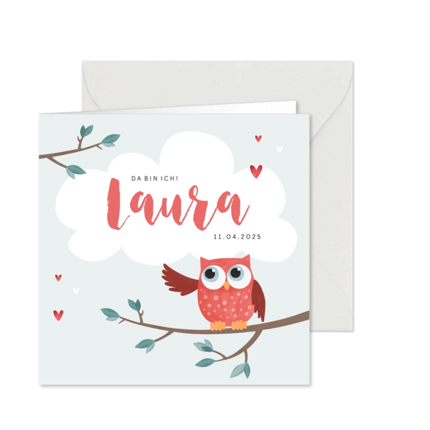 Geburtskarte Eule pink - Karteneindruck