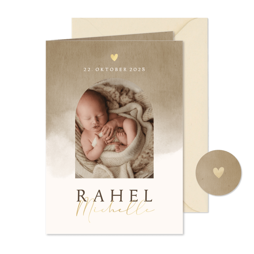 Geburtskarte Foto, Aquarell & Erdtöne - Karteneindruck