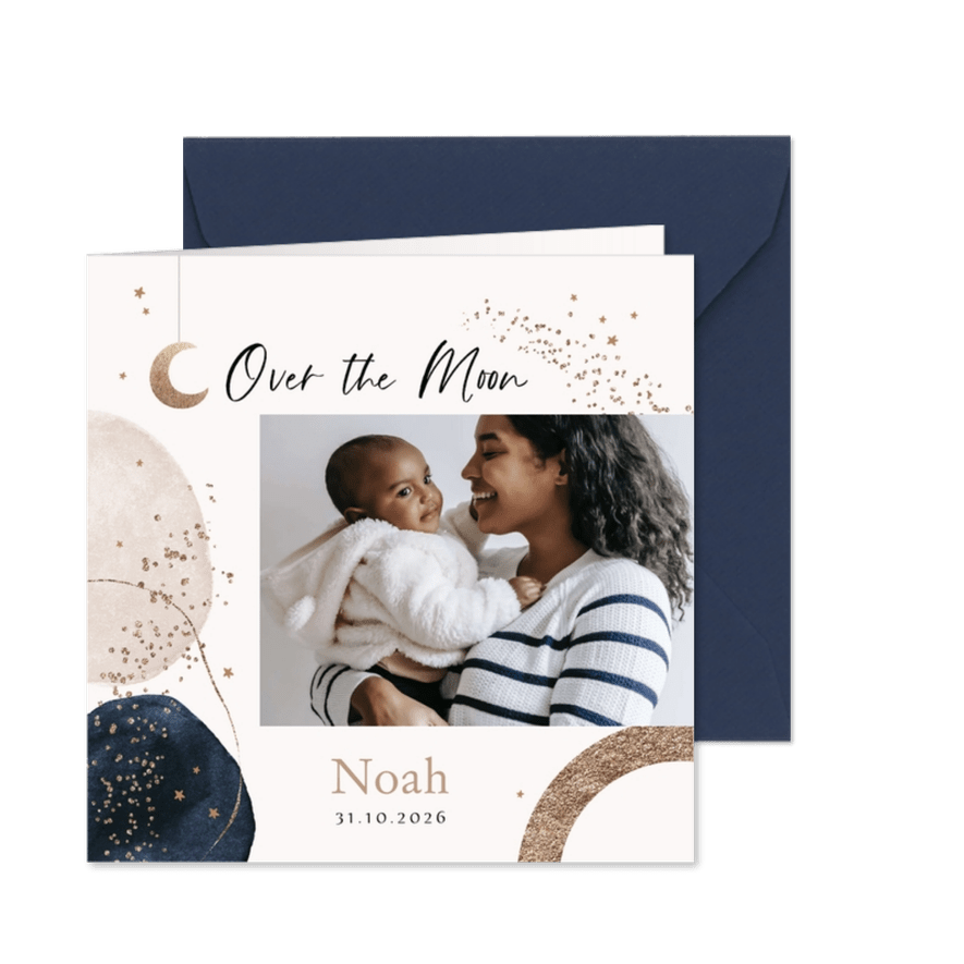 Geburtskarte Foto Over the moon - Karteneindruck
