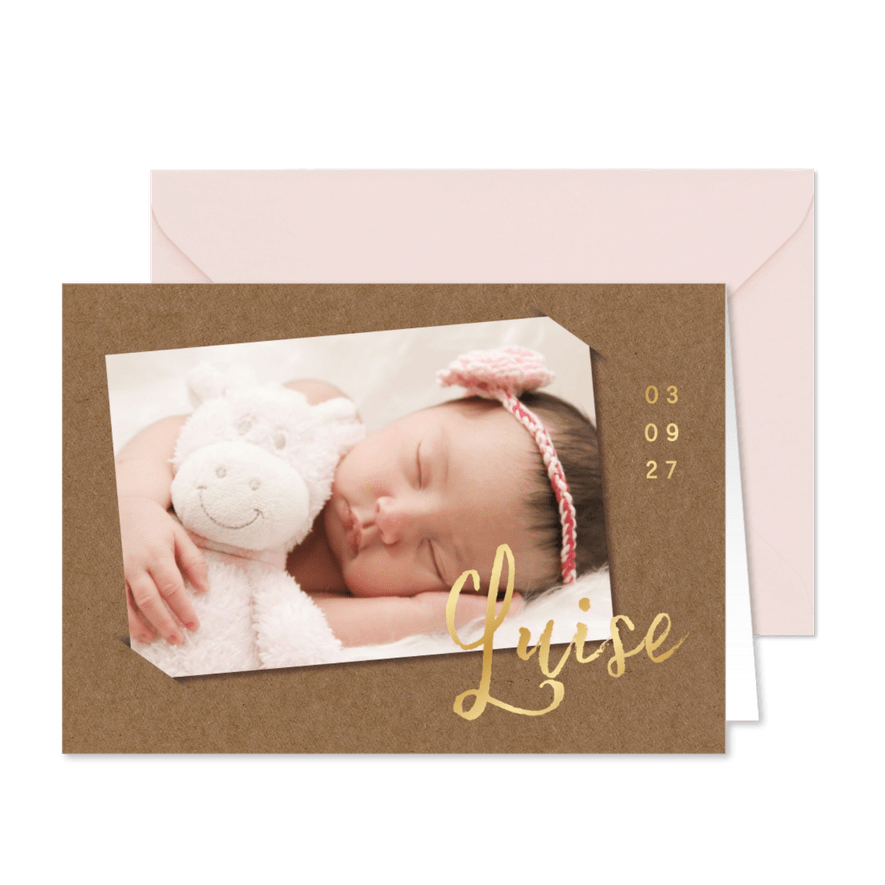 Geburtskarte Foto & Name in Gold - Karteneindruck