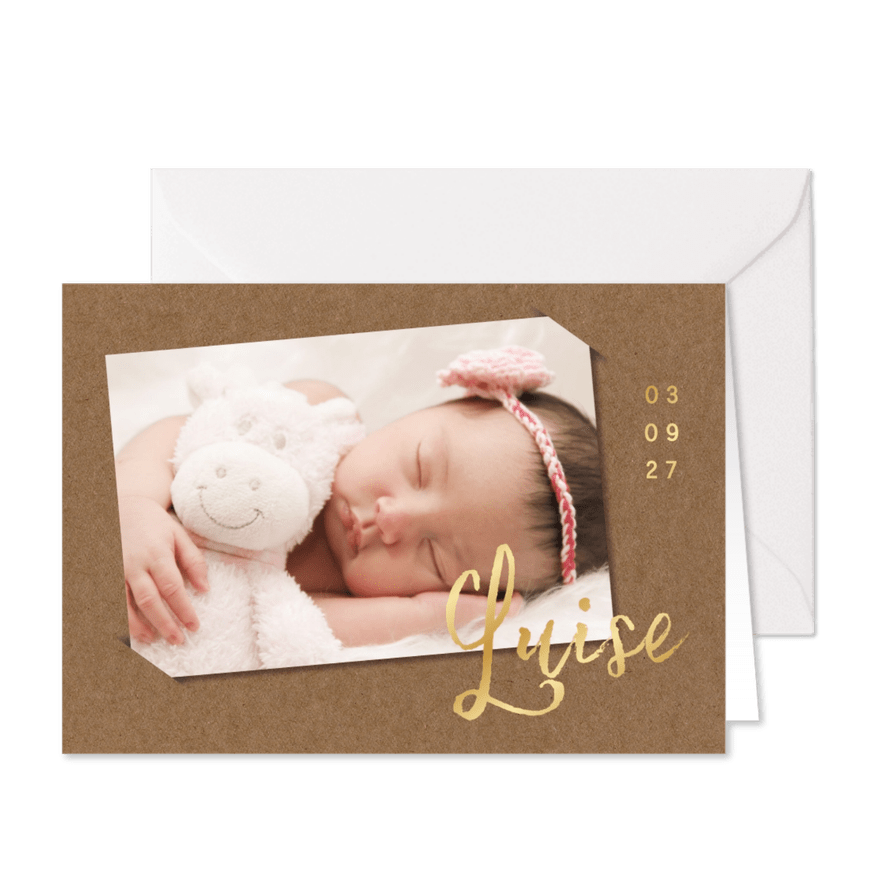 Geburtskarte Foto & Name in Gold - Karteneindruck