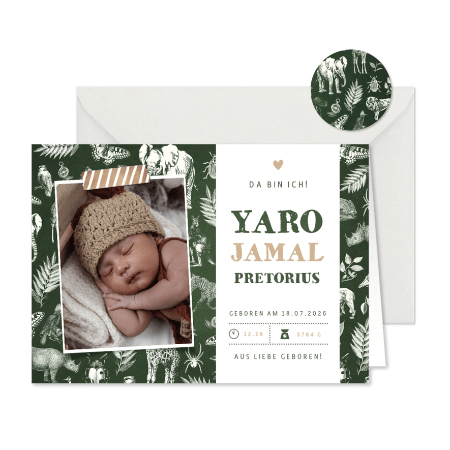 Geburtskarte Foto und Tierprint - Karteneindruck
