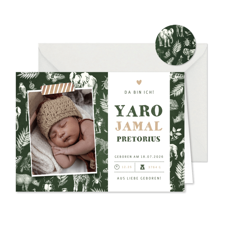 Geburtskarte Foto und Tierprint - Karteneindruck
