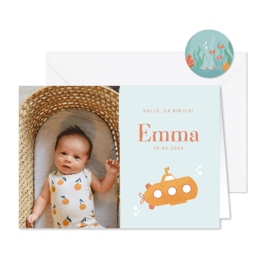Geburtskarte Foto und U-Boot - Karteneindruck
