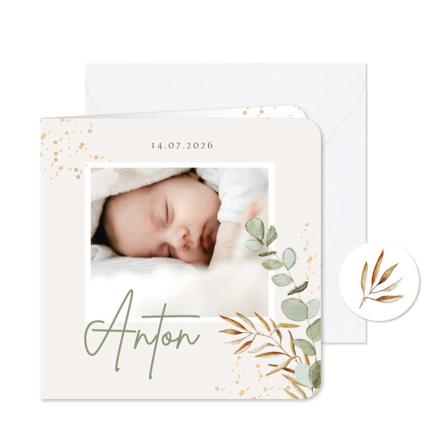 Geburtskarte Foto und Zweige - Karteneindruck
