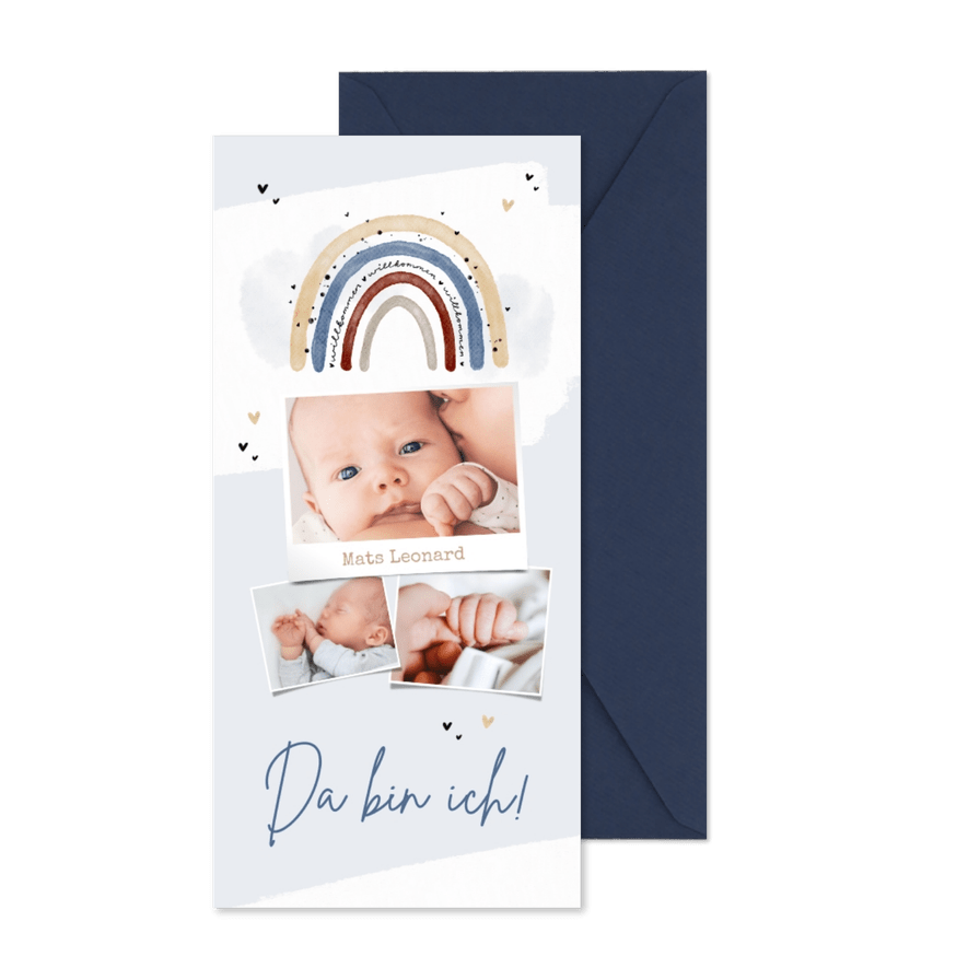 Geburtskarte Fotocollage Regenbogen blau - Karteneindruck