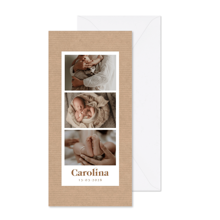 Geburtskarte Fotocollage und Kraftpapier - Karteneindruck
