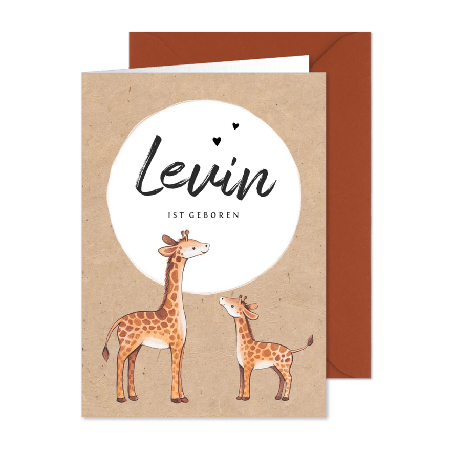 Geburtskarte Giraffen-Geschwister braun Foto innen - Karteneindruck
