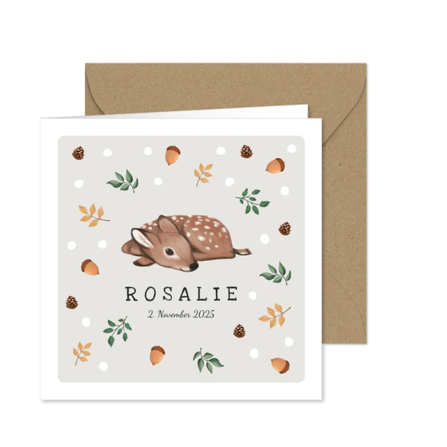 Geburtskarte Herbst-Winter kleines Reh - Karteneindruck