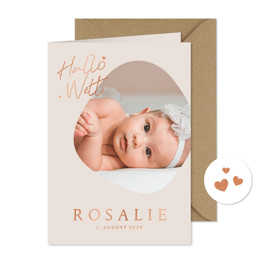 Geburtskarte in hellen Farben und großem Foto - Karteneindruck
