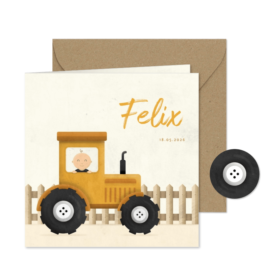 Geburtskarte Junge in Traktor - Karteneindruck
