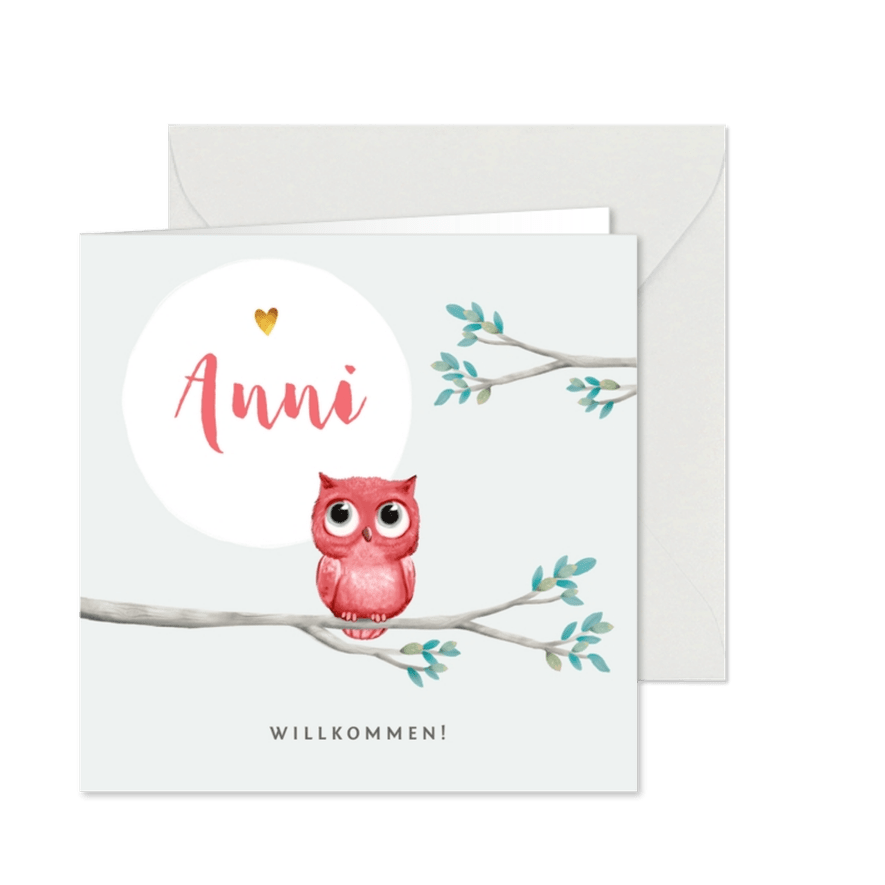 Geburtskarte kleine rosa Eule - Karteneindruck