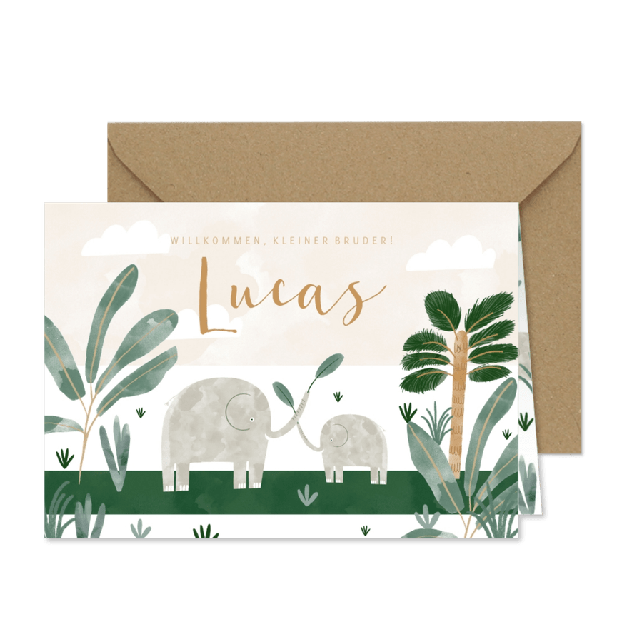 Geburtskarte kleiner Bruder Elefanten Foto innen - Karteneindruck