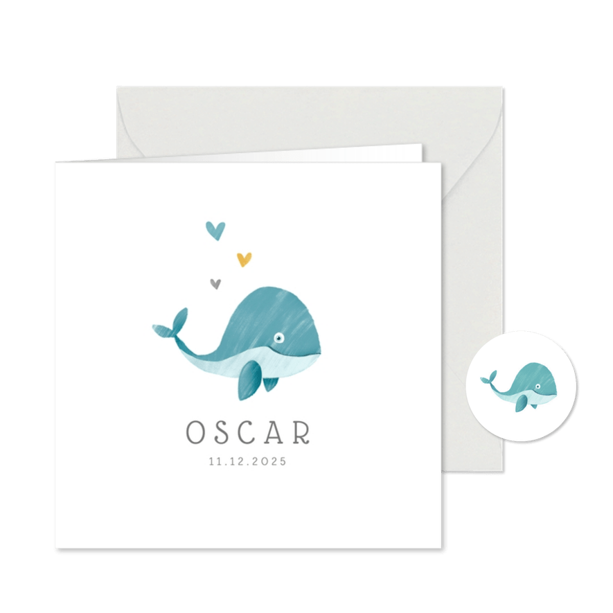 Geburtskarte kleiner Wal blau Foto innen - Karteneindruck