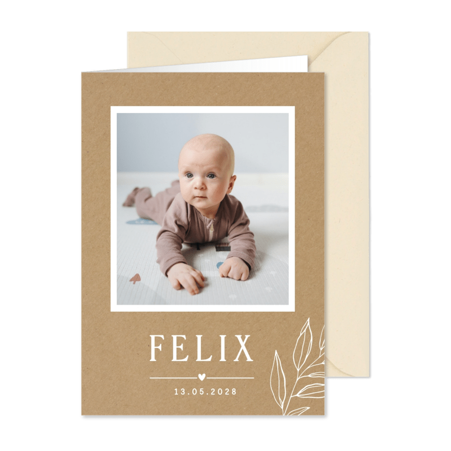 Geburtskarte Kraftlook mit Zweigen & Foto - Karteneindruck