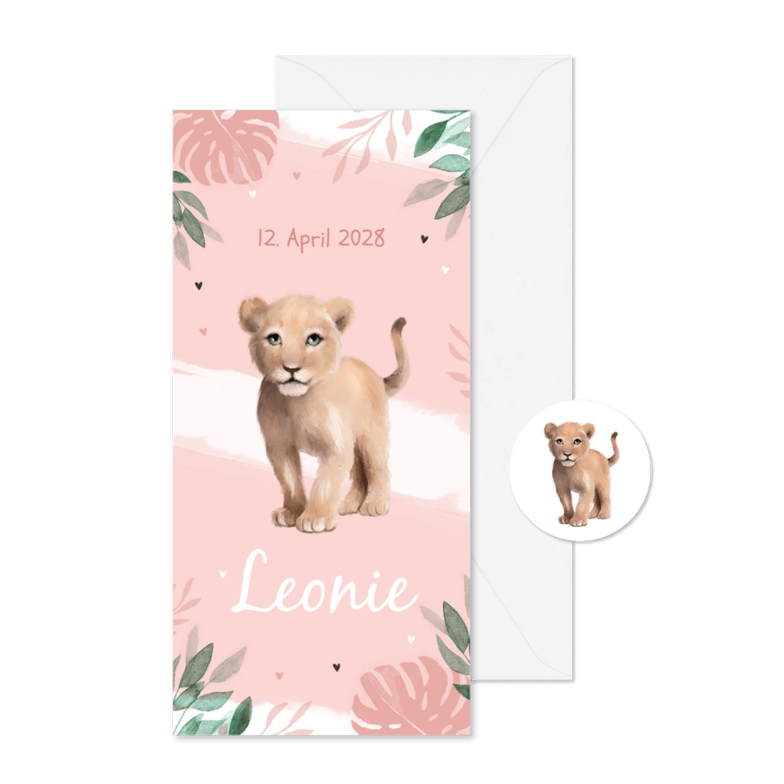 Geburtskarte Löwenmädchen botanisch - Karteneindruck
