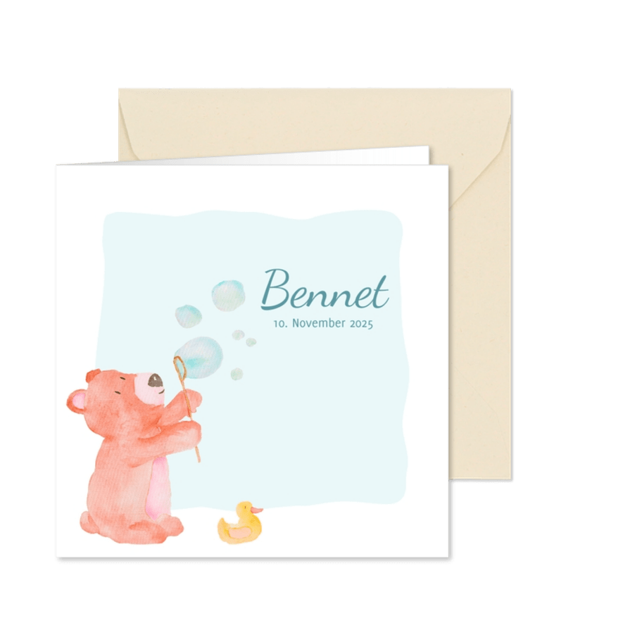 Geburtskarte mit Bär und Seifenblasen Foto innen - Karteneindruck