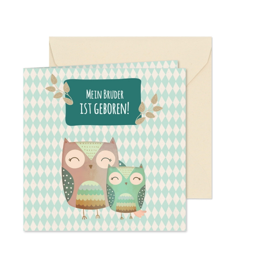 Geburtskarte mit Eulen kleiner Bruder - Karteneindruck
