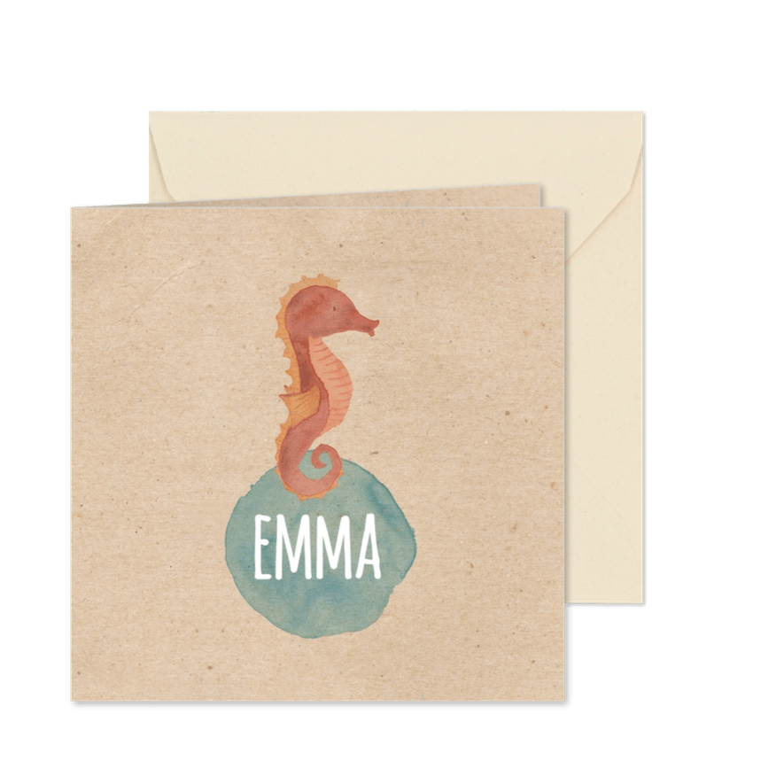 Geburtskarte mit kleinem Seepferdchen Aquarell - Karteneindruck
