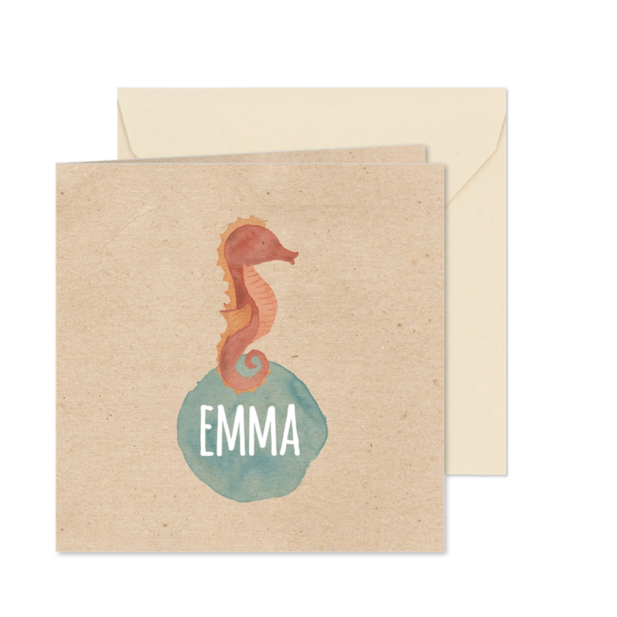Geburtskarte mit kleinem Seepferdchen Aquarell - Karteneindruck
