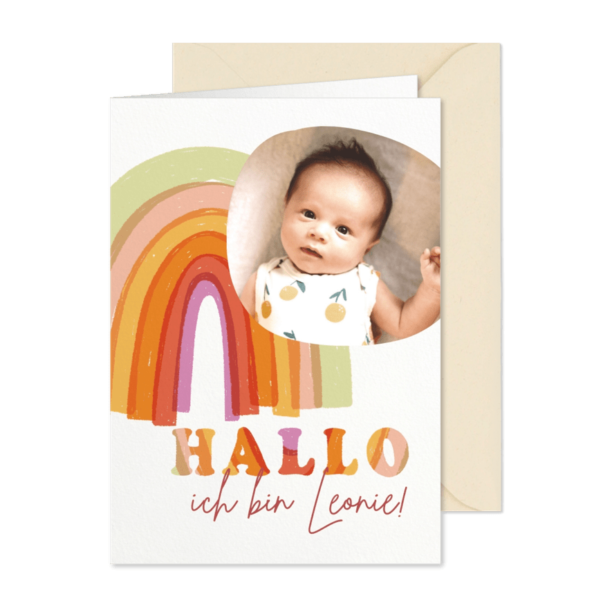 Geburtskarte Regenbogen pink Baby - Karteneindruck