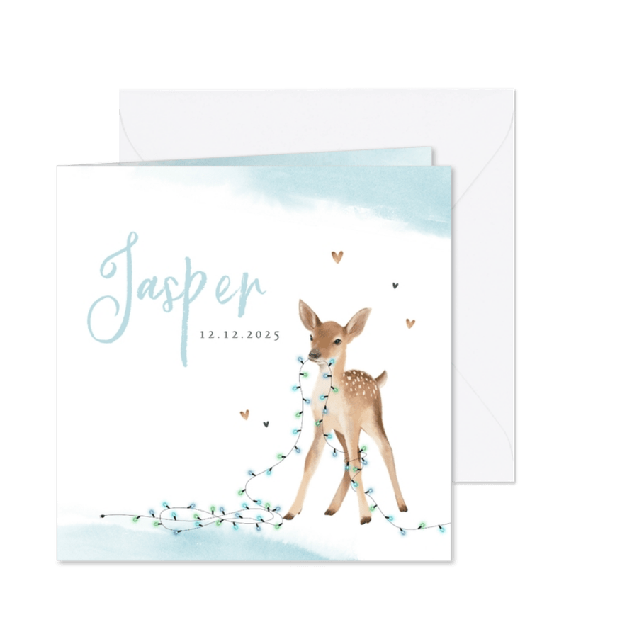 Geburtskarte Rehkitz blau Winter/Weihnachten - Karteneindruck
