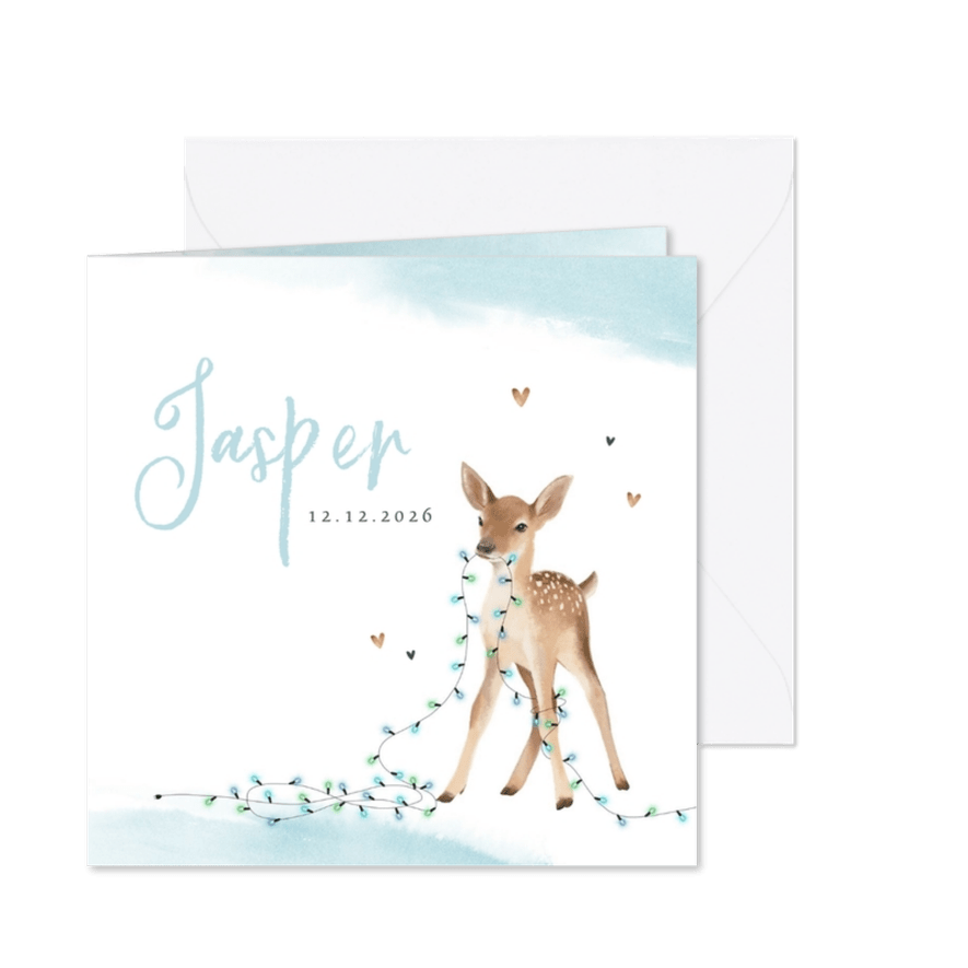 Geburtskarte Rehkitz blau Winter/Weihnachten - Karteneindruck
