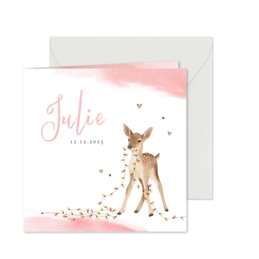 Geburtskarte Rehkitz rosa Winter/Weihnachten - Karteneindruck