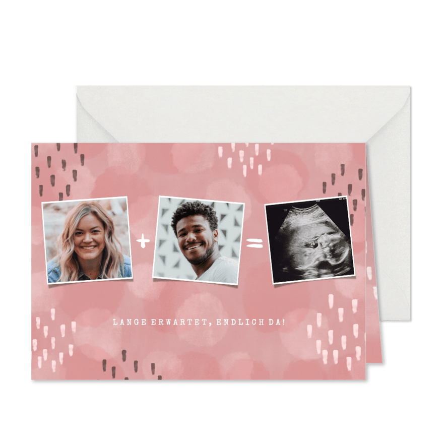 Geburtskarte rosa Fotocollage mit Ultraschallfoto - Karteneindruck