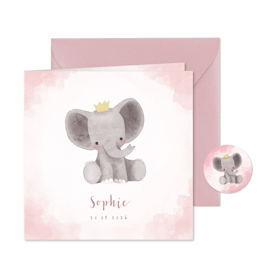 Geburtskarte rosa niedlicher Elefant Foto innen - Karteneindruck
