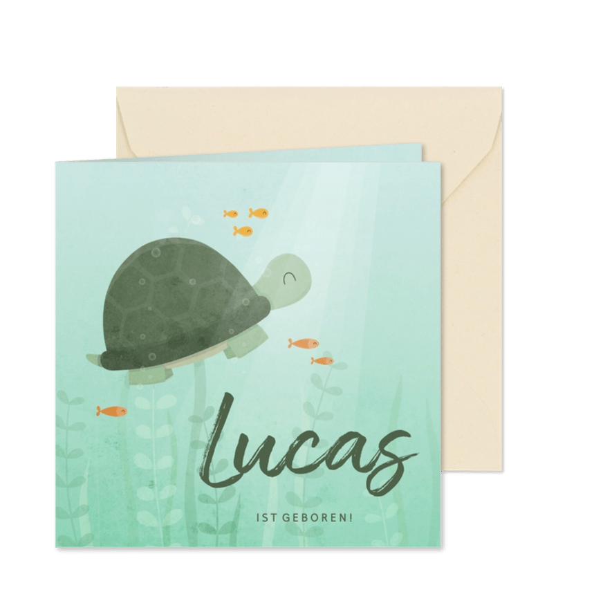 Geburtskarte Schildkröte und Fische Foto innen - Karteneindruck