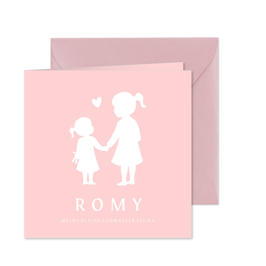Geburtskarte Silhouette große Schwester kleine Schwester - Karteneindruck
