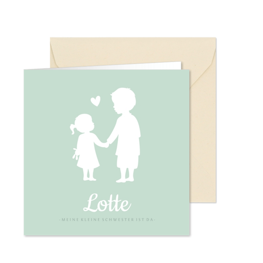 Geburtskarte Silhouette großer Bruder kleine Schwester - Karteneindruck