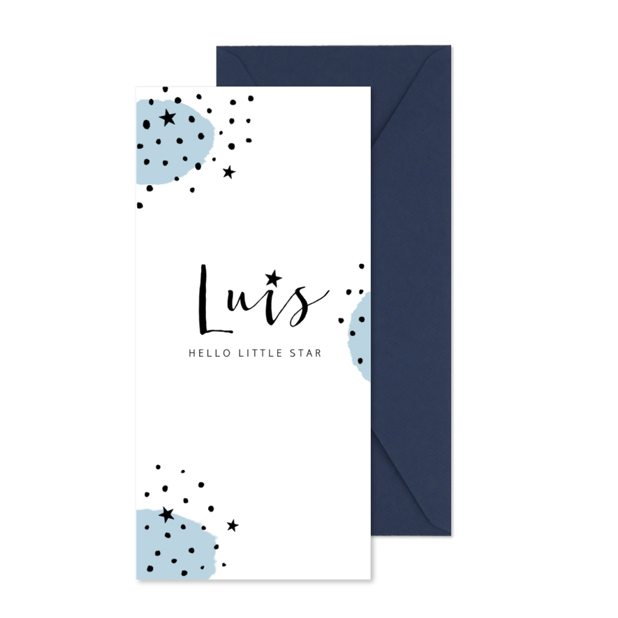 Geburtskarte Sterne und Konfetti blau - Karteneindruck