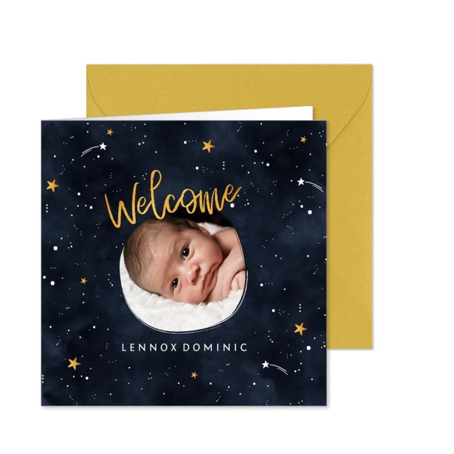 Geburtskarte Sternenhimmel mit Foto - Karteneindruck
