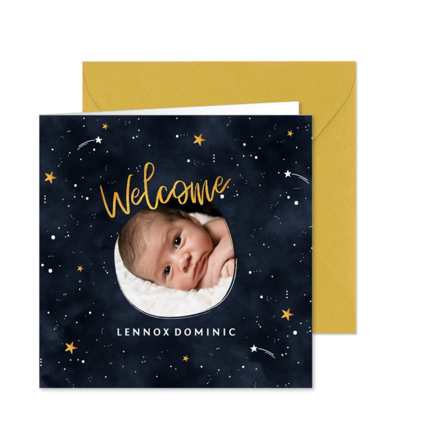 Geburtskarte Sternenhimmel mit Foto - Karteneindruck