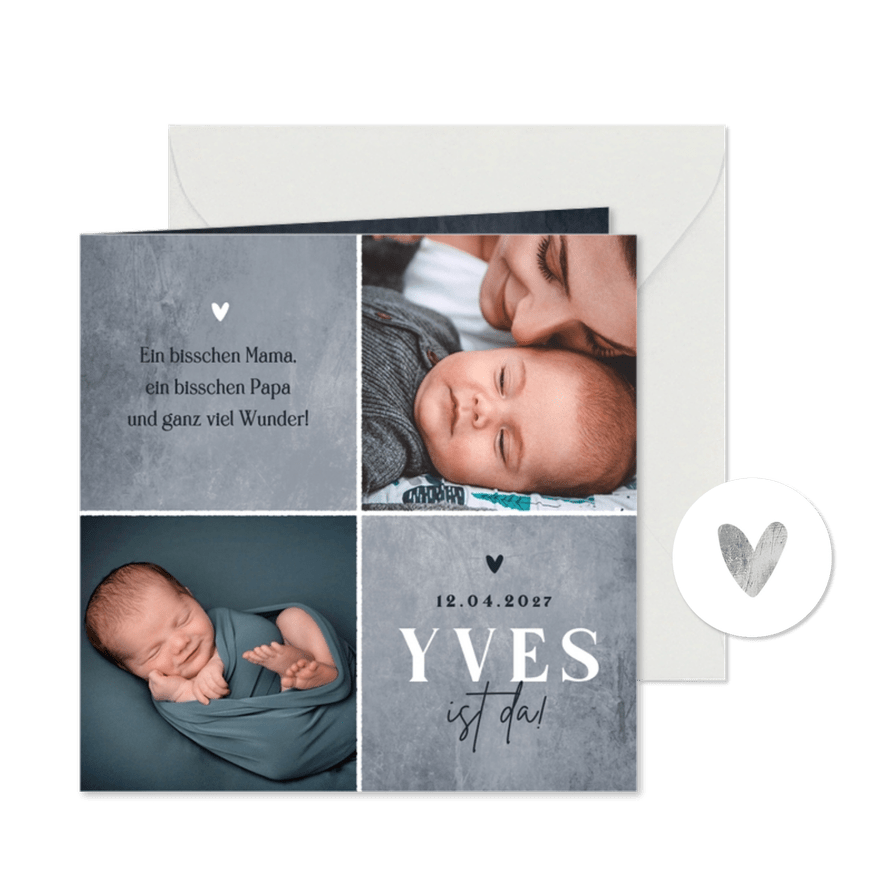 Geburtskarte symmetrisch blaugrau Fotos - Karteneindruck