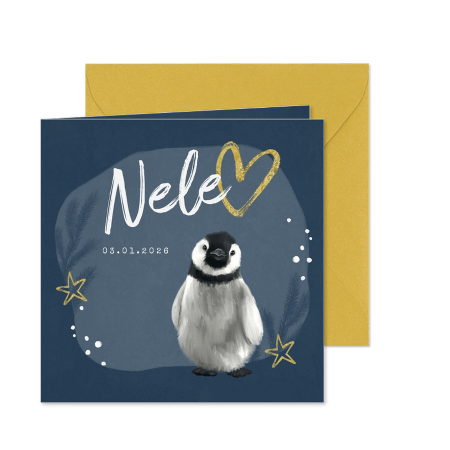 Geburtskarte winterlich kleiner Pinguin - Karteneindruck