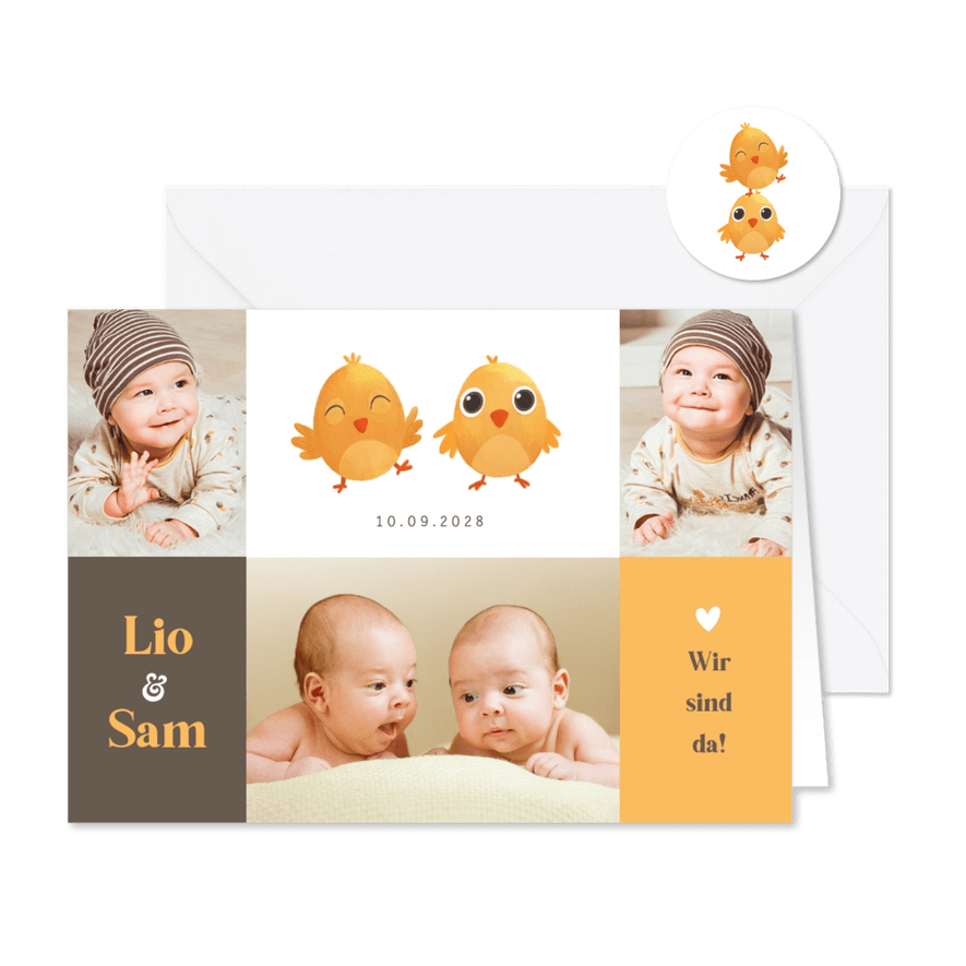 Geburtskarte Zwilling Fotos & Küken - Karteneindruck