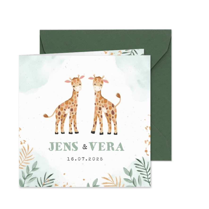 Geburtskarte Zwilling Giraffenkinder botanisch - Karteneindruck