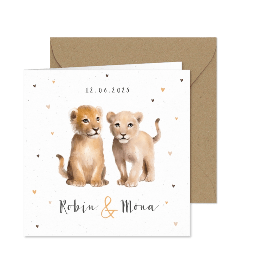 Geburtskarte Zwilling Löwenkinder - Karteneindruck