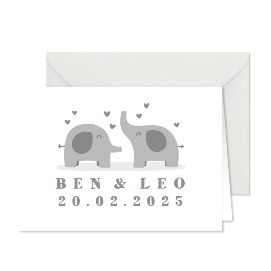 Geburtskarte Zwillinge kleine Elefanten - Karteneindruck