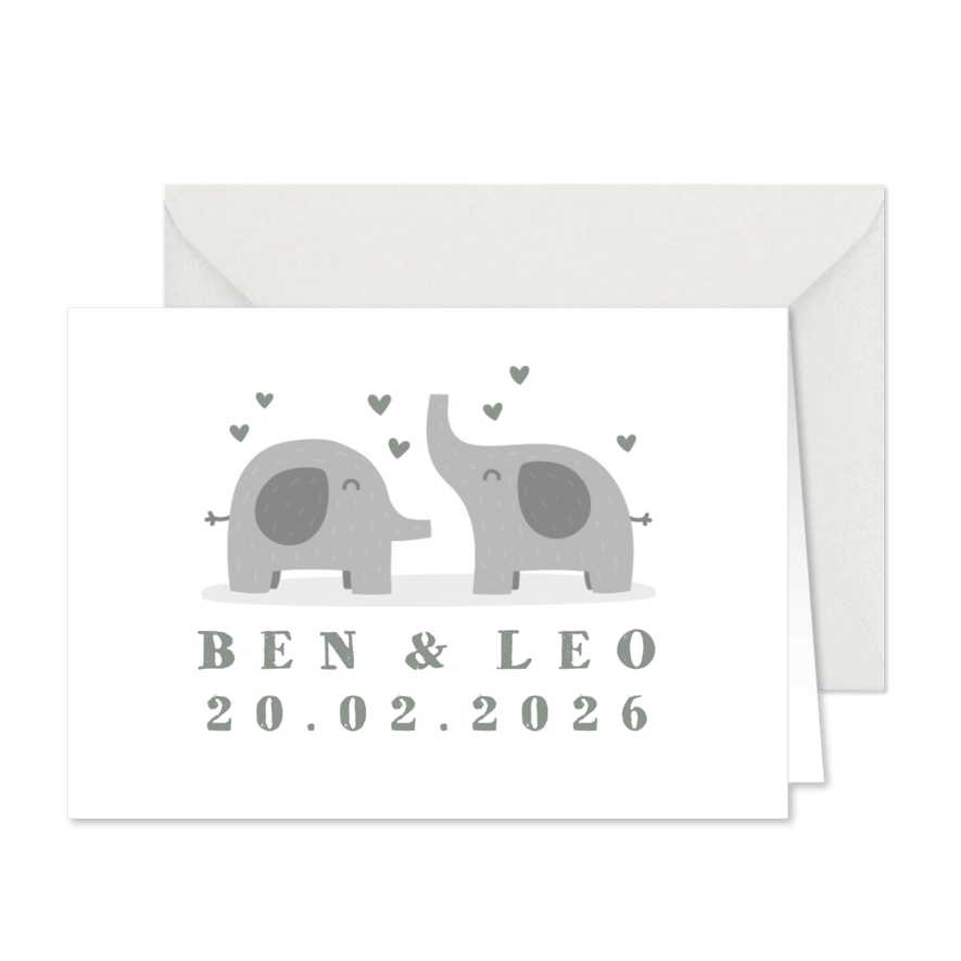 Geburtskarte Zwillinge kleine Elefanten - Karteneindruck
