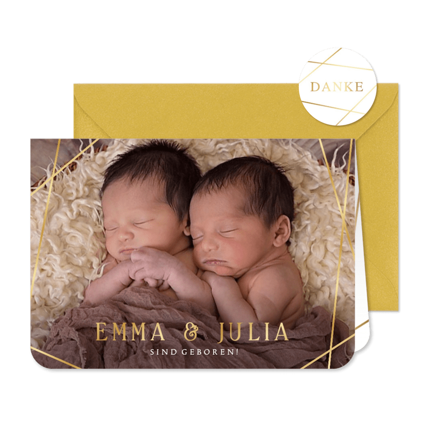 Geburtskarte Zwillinge Linienspiel - Karteneindruck