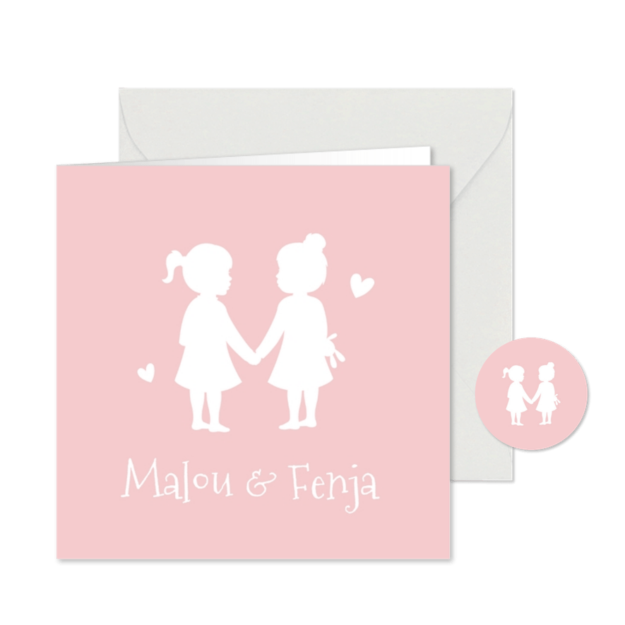 Geburtskarte Zwillinge Mädchen Scherenschnitt rosa - Karteneindruck
