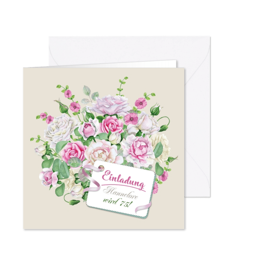 Geburtstag Einladungskarte mit Rosenstrauß - Karteneindruck
